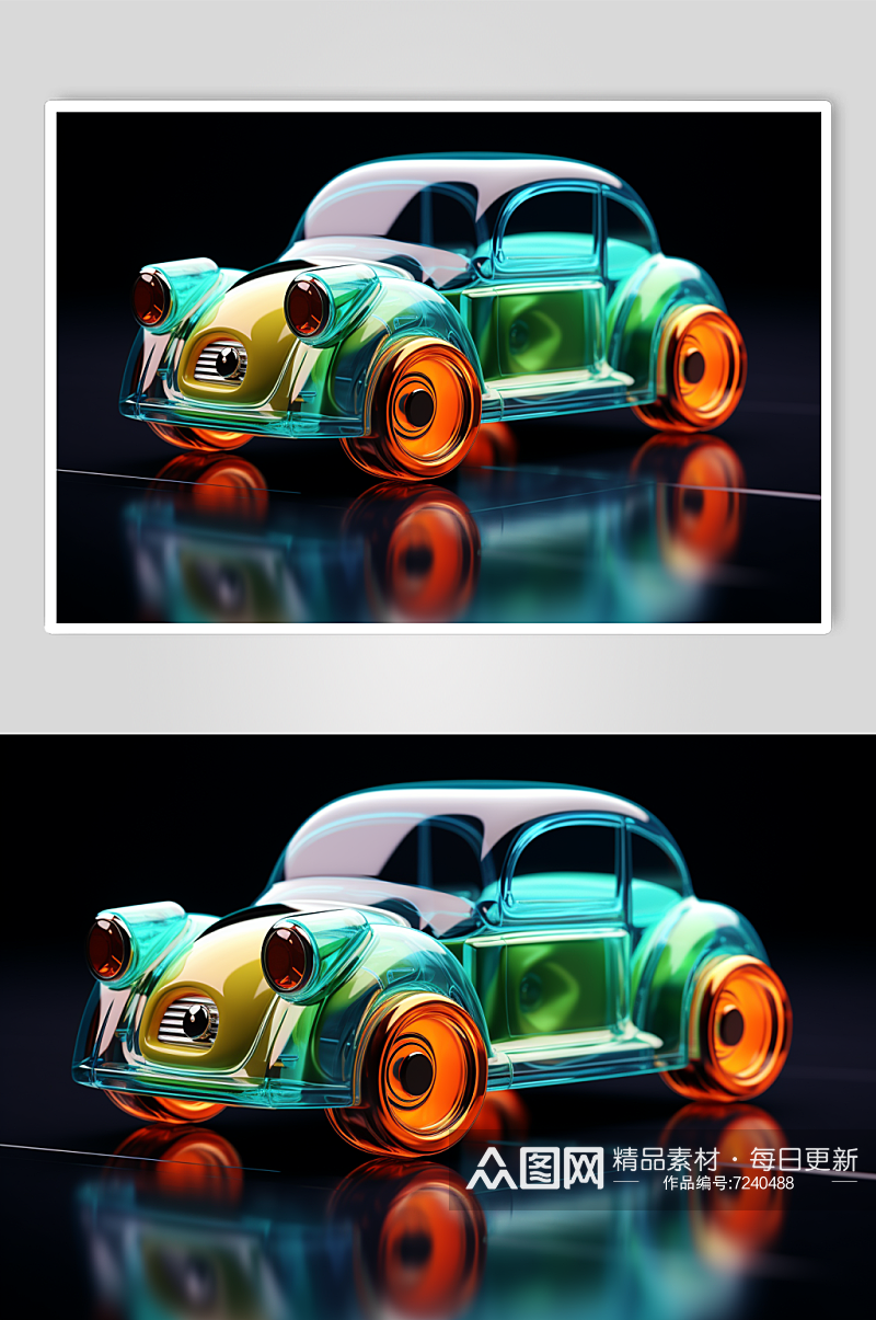AI数字艺术创意玻璃质感玩具小汽车模型素材