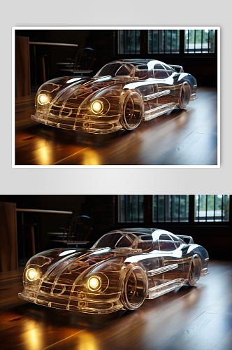 AI数字艺术创意玻璃质感玩具小汽车模型