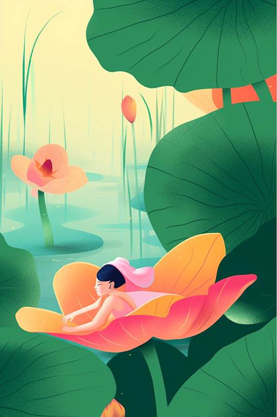 AI数字艺术荷花二十四节气夏至小暑插画-众图网