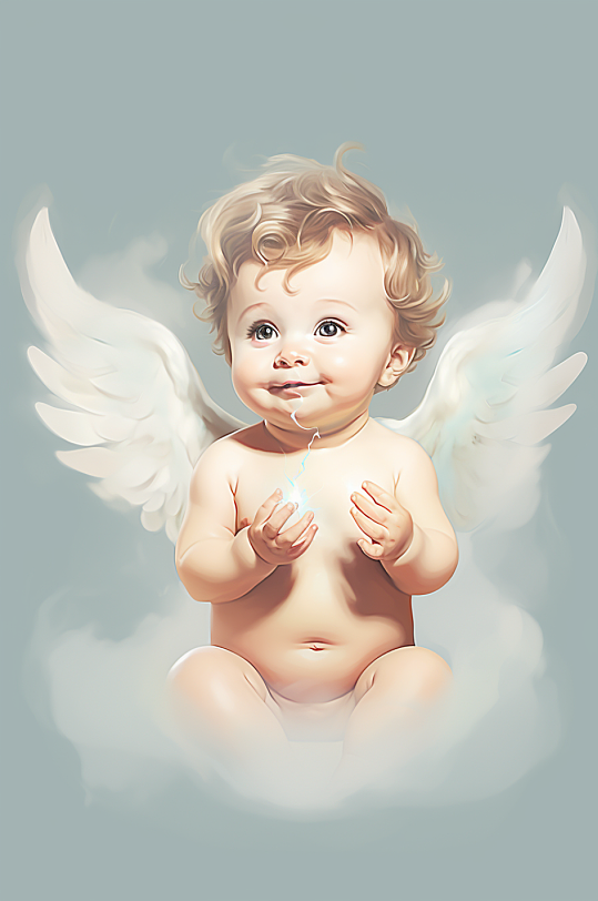 AI数字艺术小天使儿童宝贝插画
