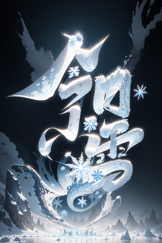 AI数字艺术二十四节气小雪毛笔艺术字