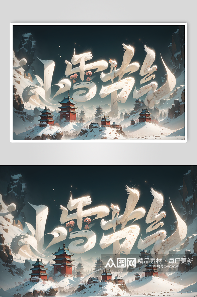 AI数字艺术二十四节气小雪中国风艺术字素材