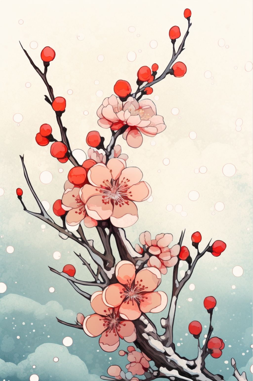 AI数字艺术手绘梅花二十四节气小雪插画素材