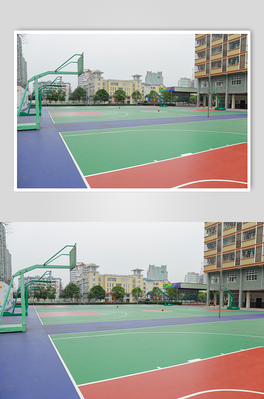 篮球场校园建筑风景摄影图