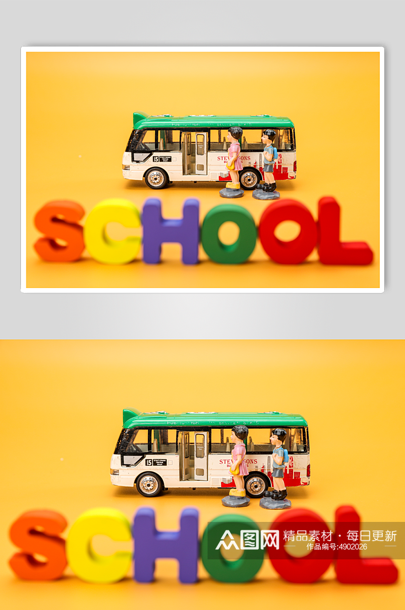 简洁仿真公交车校园物品摄影图片素材