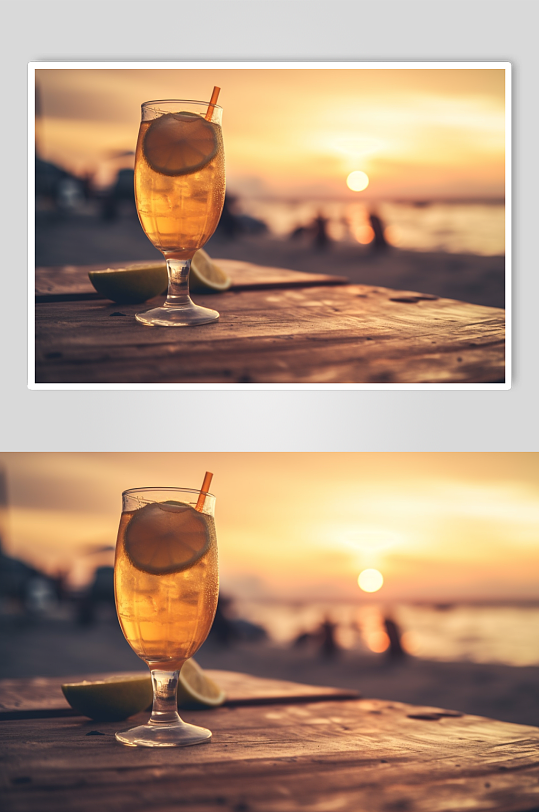AI数字艺术夏季清凉饮料夏日海边摄影图片