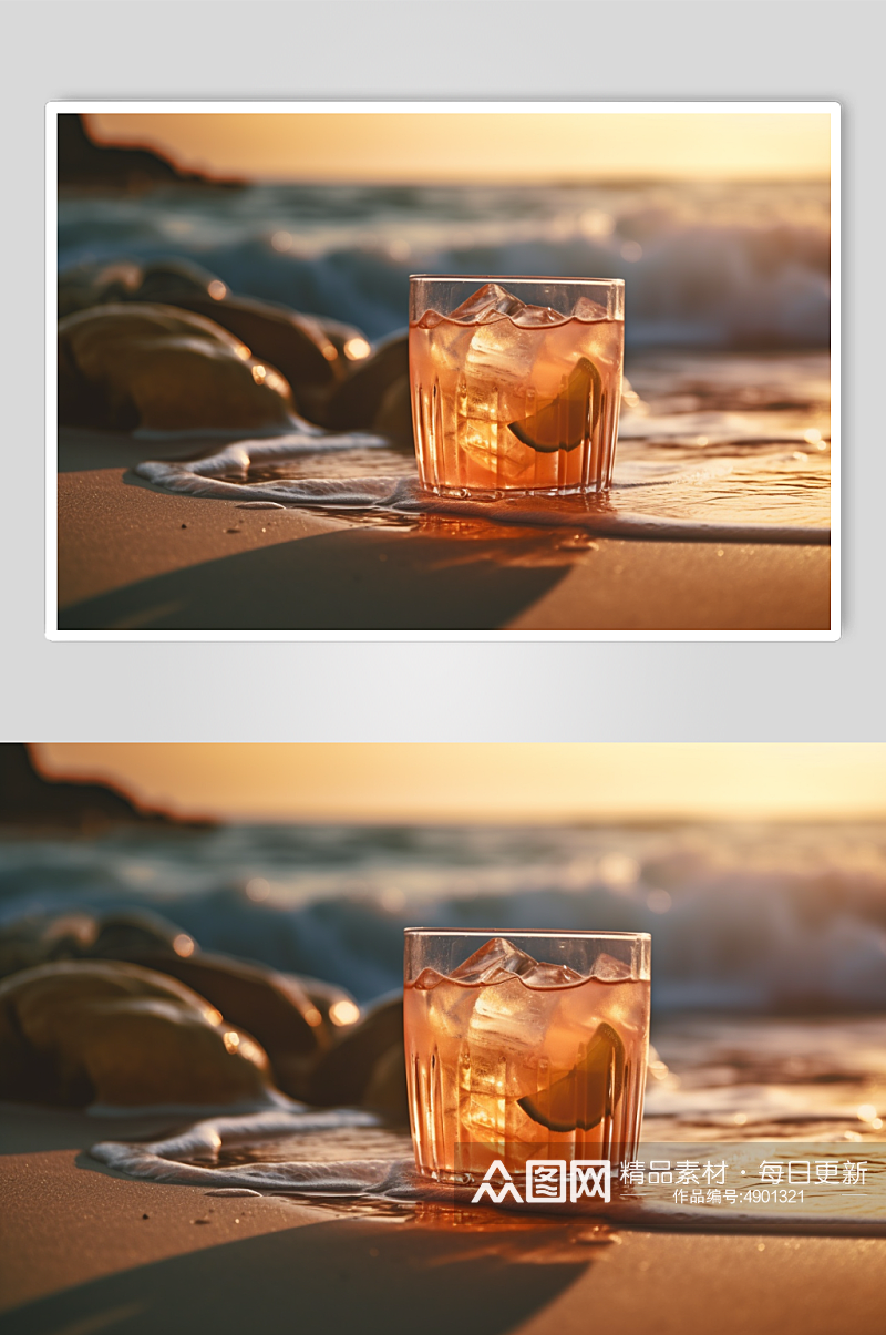 AI数字艺术夏季清凉饮料夏日海边摄影图片素材