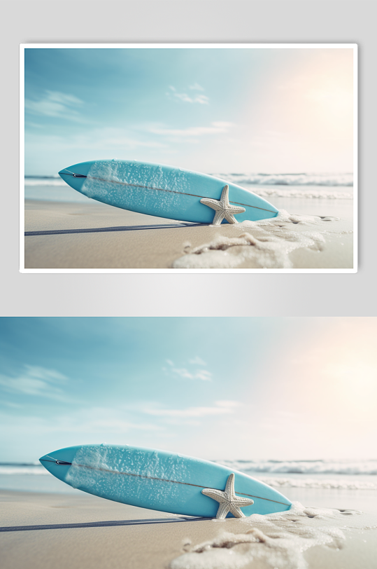 AI数字艺术简约冲浪板夏季夏日海边摄影图片