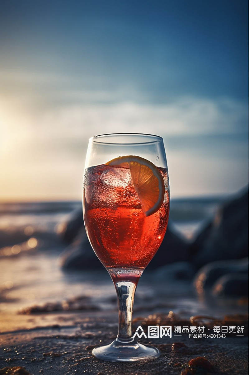 AI数字艺术夏季清凉饮料夏季夏日海边摄影图片素材