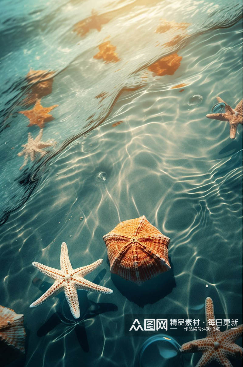 AI数字艺术简约海星夏季夏日海边摄影图片素材