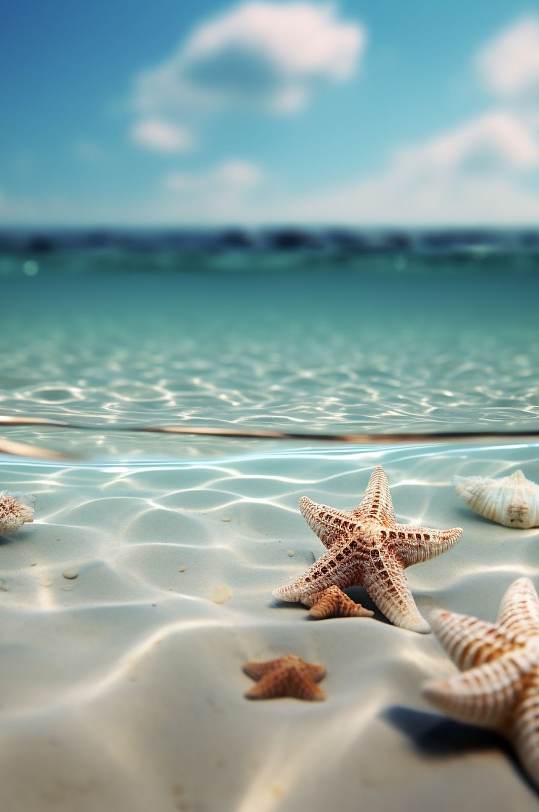 AI数字艺术简约海星夏季夏日海边摄影图片