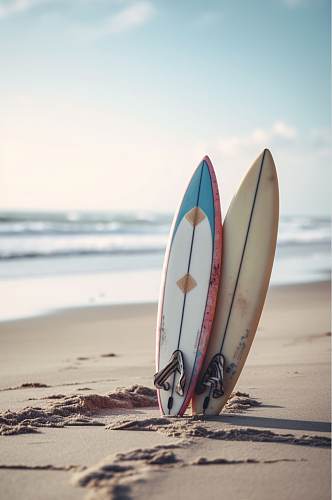AI数字艺术简约冲浪板夏季夏日海边摄影图片