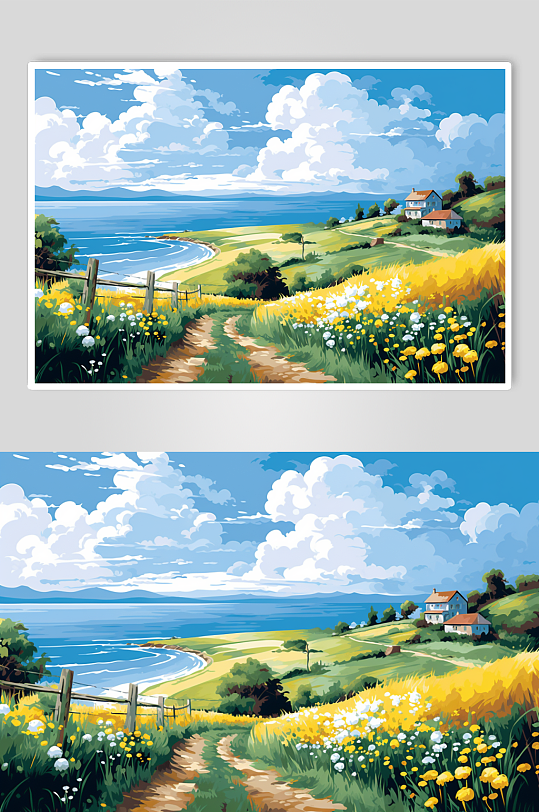 AI数字艺术油画风夏日场景插画-众图网