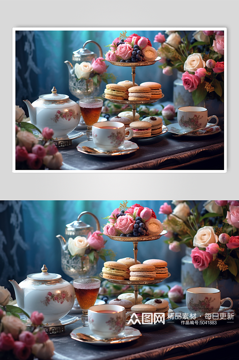 AI数字艺术美味下午茶甜点摄影图片素材