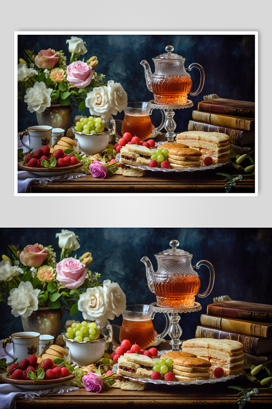 AI数字艺术美味下午茶甜点摄影图片