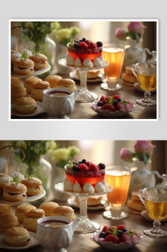 AI数字艺术美味下午茶甜点摄影图片