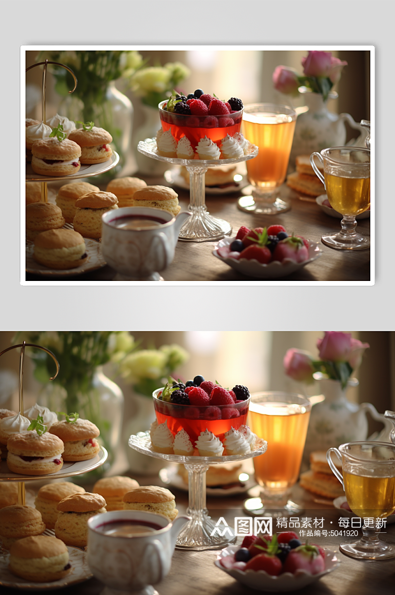 AI数字艺术美味下午茶甜点摄影图片素材