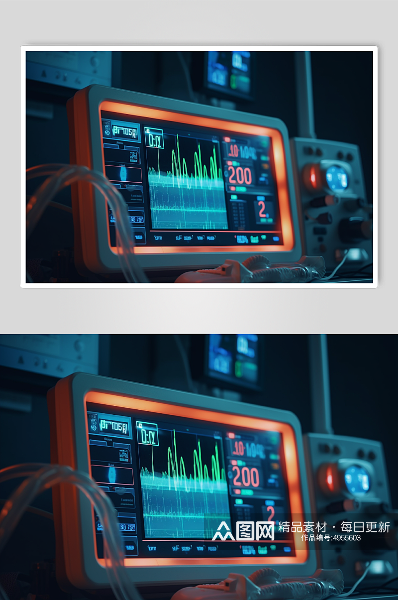 AI数字艺术极简心电图机医疗仪器摄影图片素材