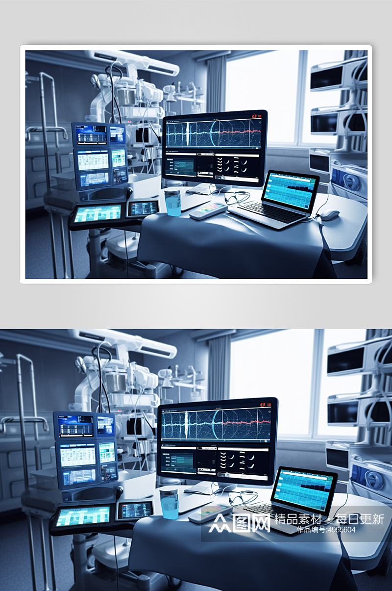 AI数字艺术极简心电图机医疗仪器摄影图片素材