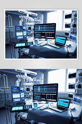 AI数字艺术极简心电图机医疗仪器摄影图片