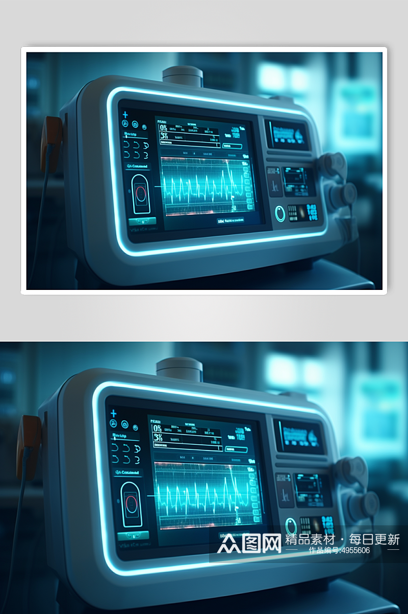 AI数字艺术极简心电图机医疗仪器摄影图片素材