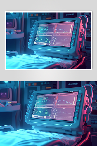 AI数字艺术极简心电图机医疗仪器摄影图片