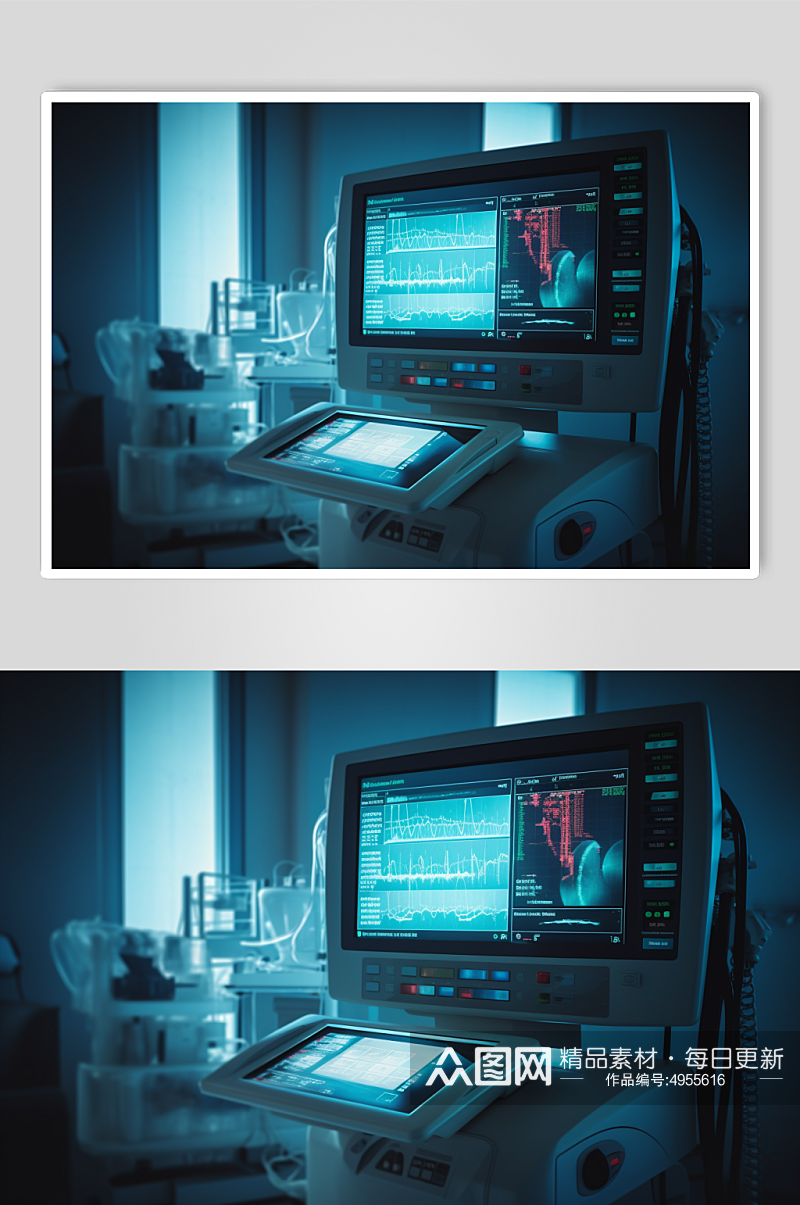 AI数字艺术清晰心电图机医疗仪器摄影图片素材