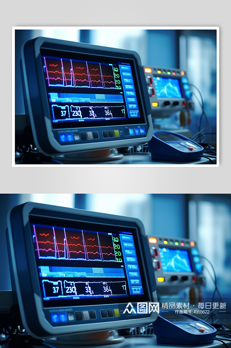 AI数字艺术清晰心电图机医疗仪器摄影图片素材