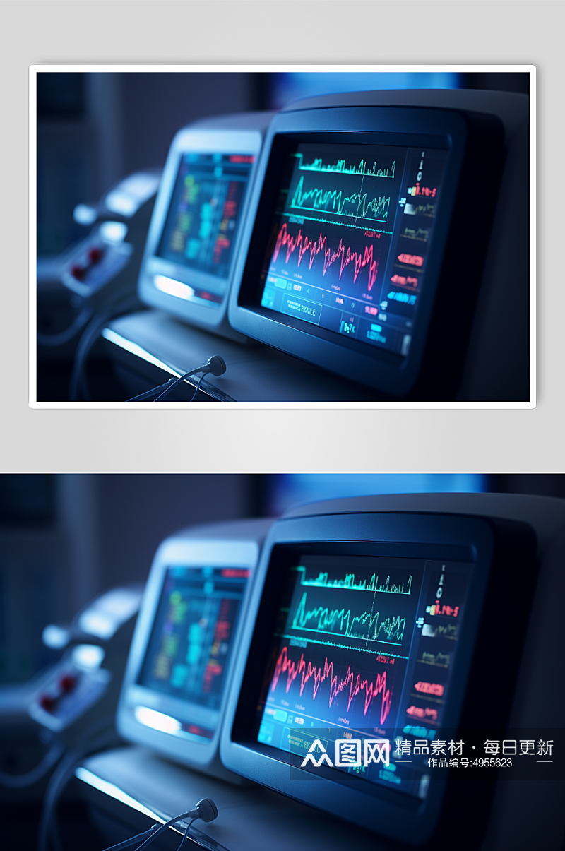 AI数字艺术清晰心电图机医疗仪器摄影图片素材