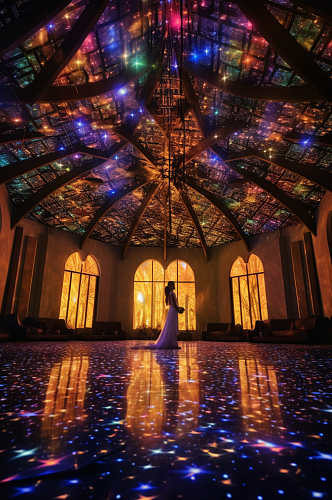 AI数字艺术室内星空梦幻婚礼活动摄影图片