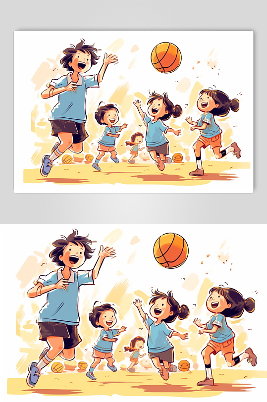 AI数字艺术手绘小朋友篮球兴趣班培训插画