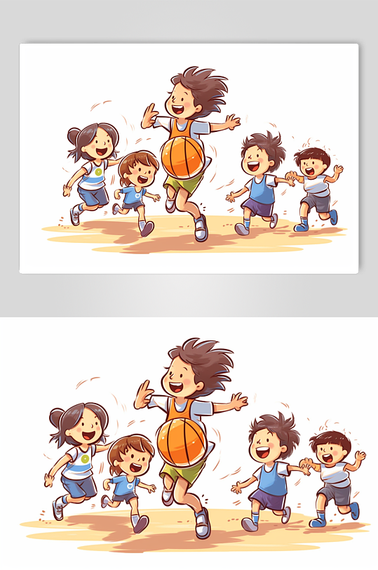 AI数字艺术手绘小朋友打篮球兴趣班培训插画