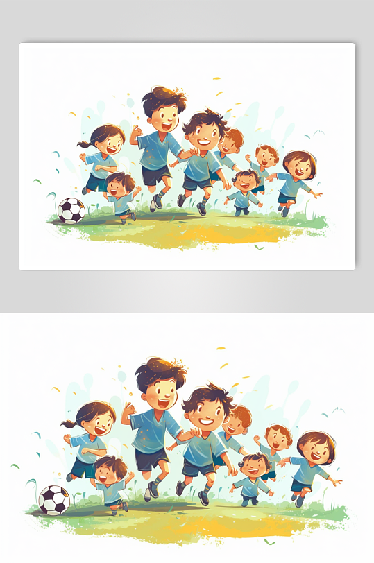 AI数字艺术手绘小朋友足球兴趣班培训插画
