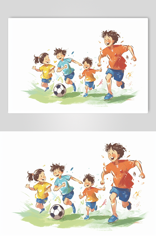 AI数字艺术手绘小朋友足球兴趣班培训插画