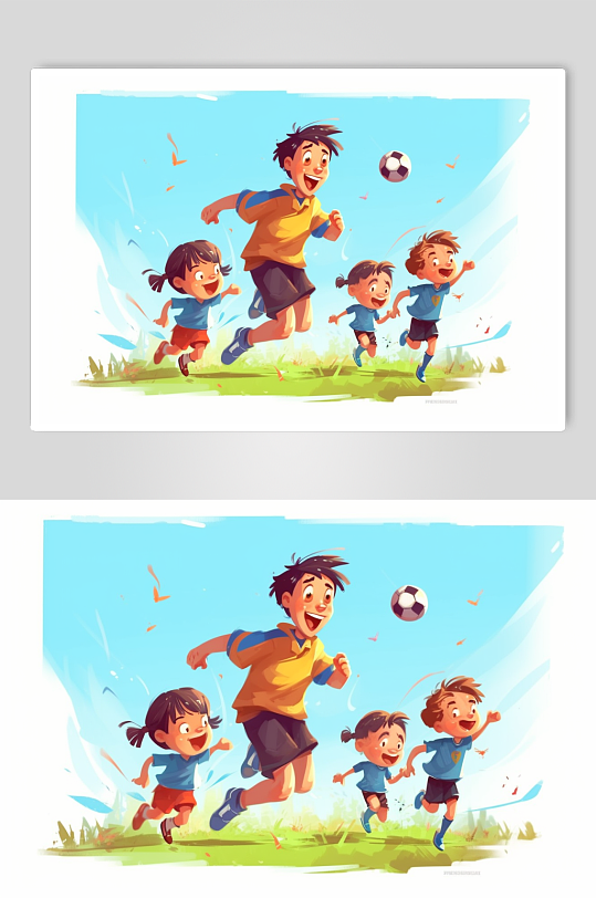 AI数字艺术高清小朋友足球兴趣班培训插画