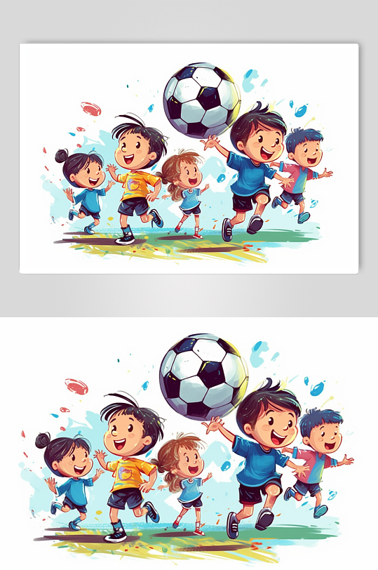 AI数字艺术创意小朋友踢球兴趣班培训插画-众图网