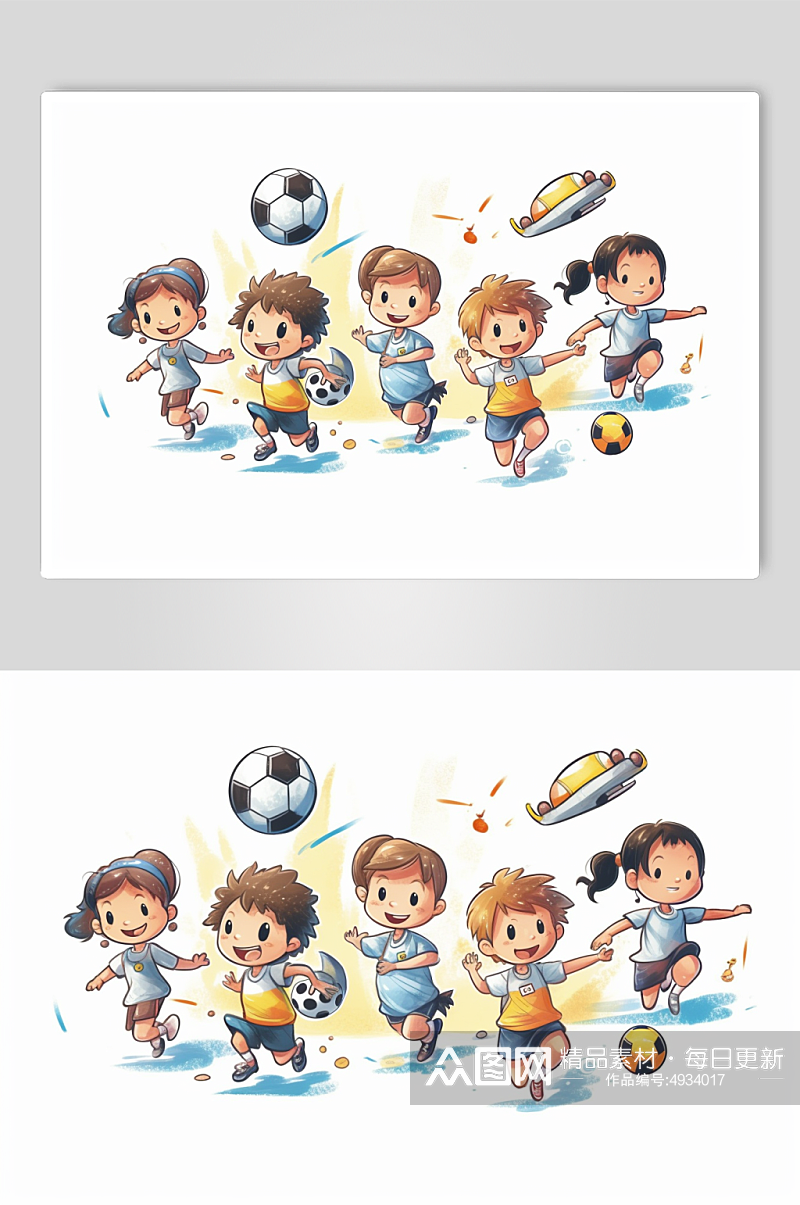 AI数字艺术创意小朋友踢球兴趣班培训插画素材