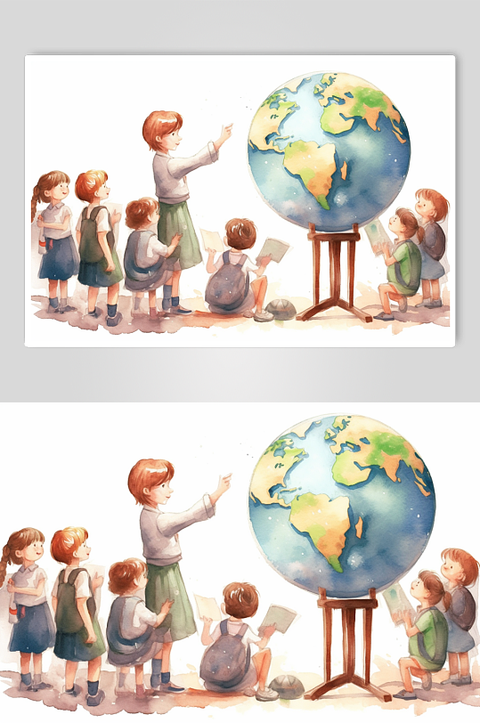 AI数字艺术卡通小朋友上课兴趣班培训插画-众图网