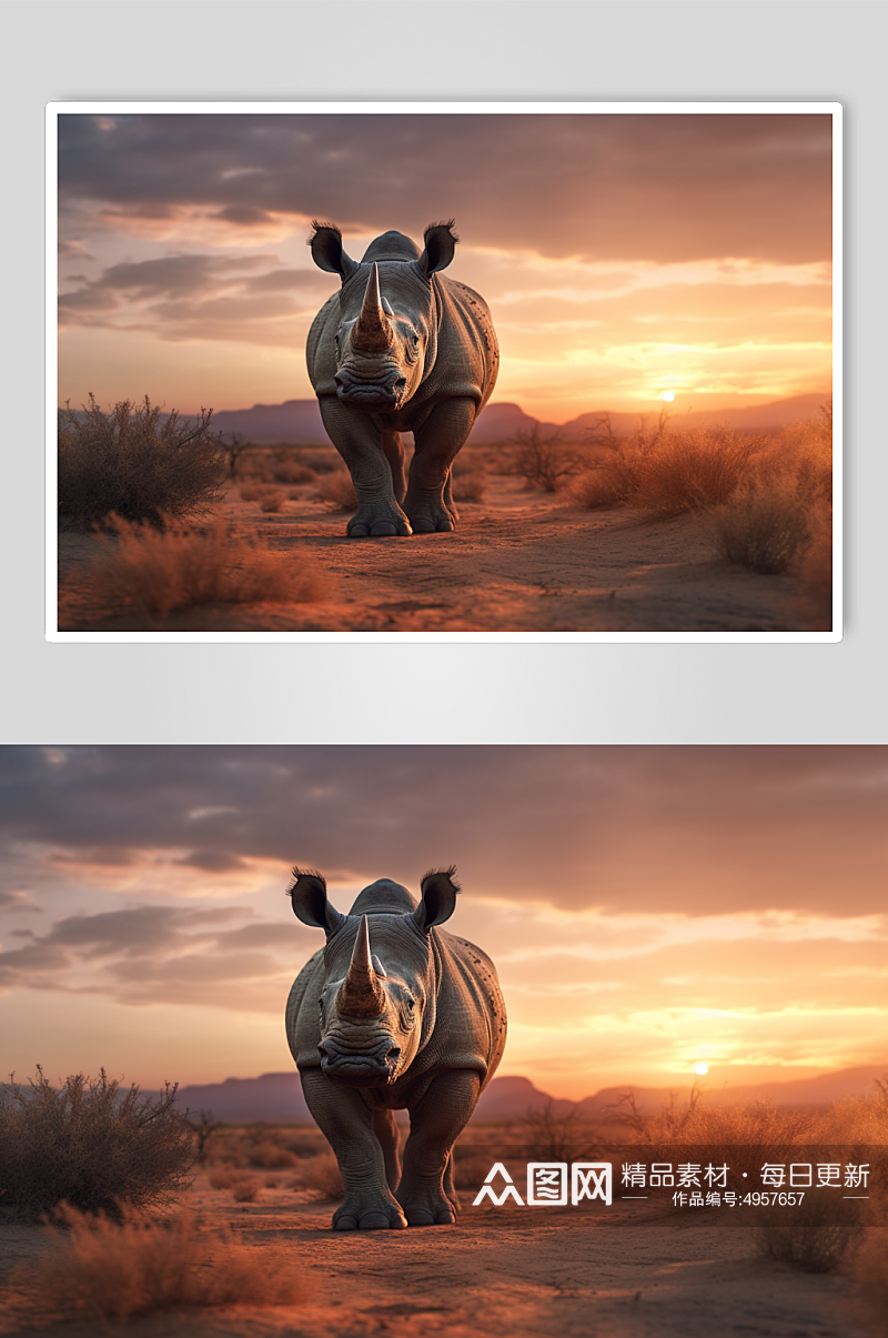 AI数字艺术高清犀牛野生动物摄影图片素材