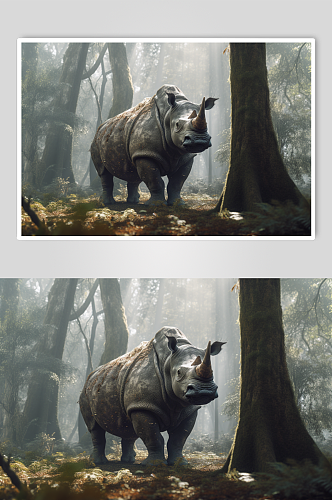AI数字艺术呆萌犀牛野生动物摄影图片
