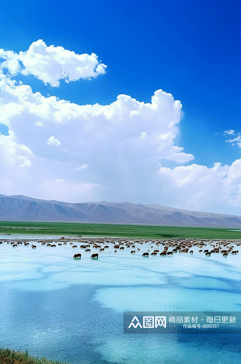 AI数字艺术高清湖边新疆景点摄影图片素材