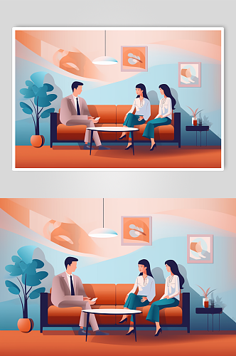 AI数字艺术手绘心理咨询治疗健康插画