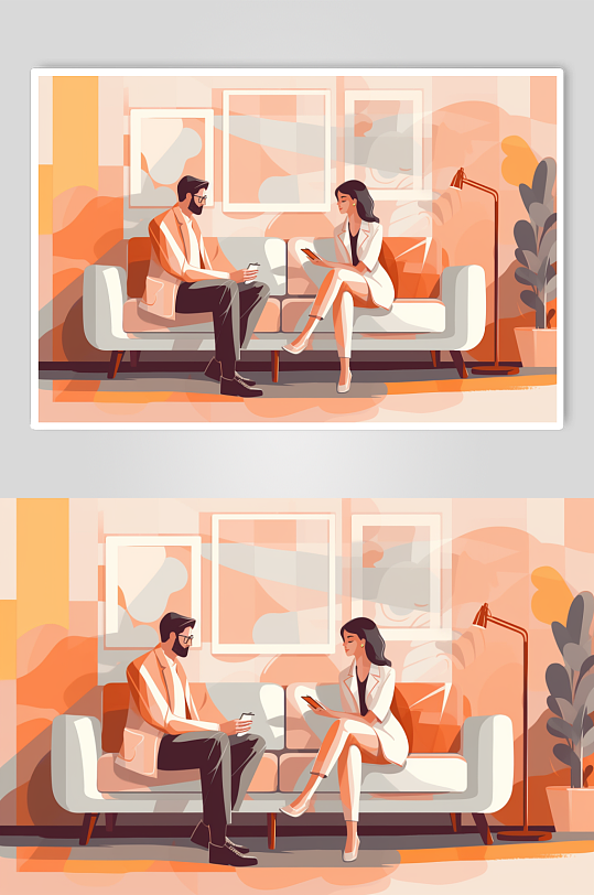 AI数字艺术卡通心理咨询治疗人物场景插画-众图网