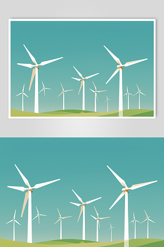 AI数字艺术风力发电涡轮新能源场景插画