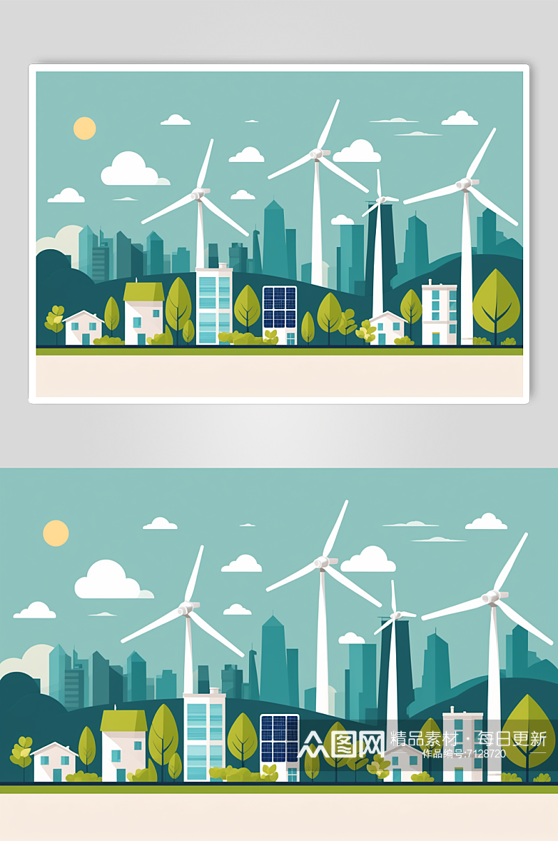 AI数字艺术清洁能源风力发电场景插画素材