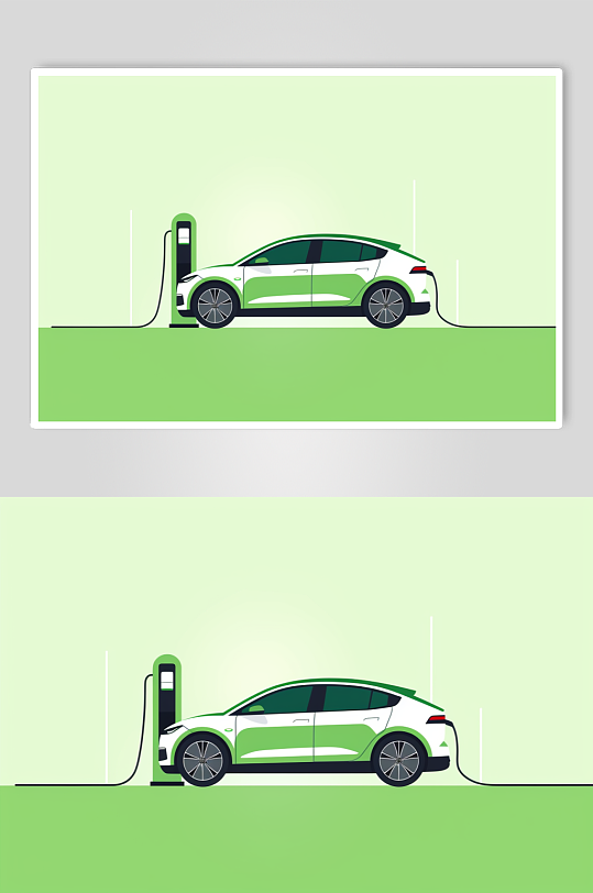 AI数字艺术新能源汽车绿色环保插画