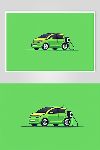 AI数字艺术新能源汽车绿色环保插画
