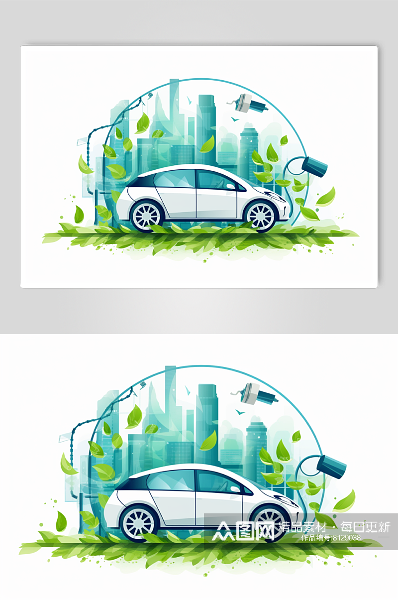 AI数字艺术新能源汽车绿色环保插画素材