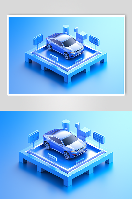 AI数字艺术3D新能源汽车环保插画模型