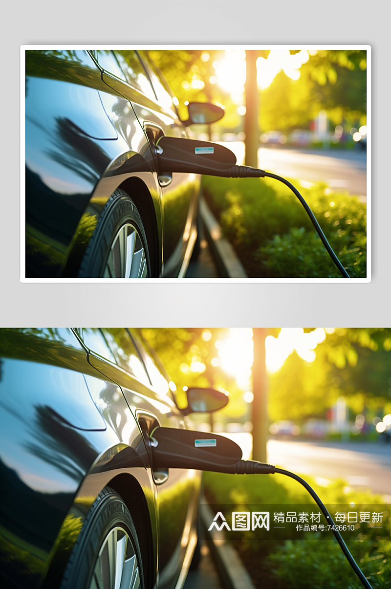 AI数字艺术新能源汽车充电特写图片素材